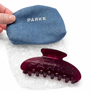 Parke Burgundy Maroon Oversized Claw Clip And Denim Coin Purse Pouch Set
